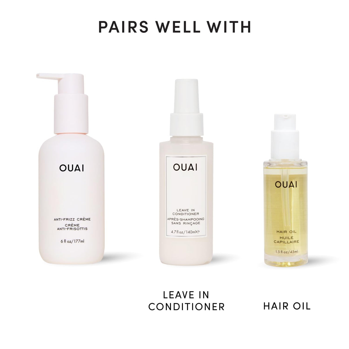 OUAI hair before and after using cream showing smoother healthier look