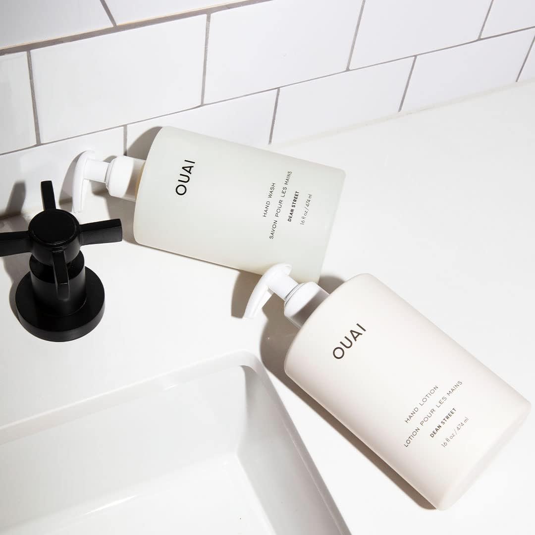 OUAI hand care set staged on bathroom counter showing everyday convenience benefit