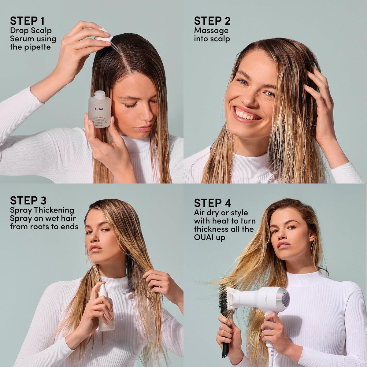 OUAI before and after comparison showing fuller-looking hair benefit