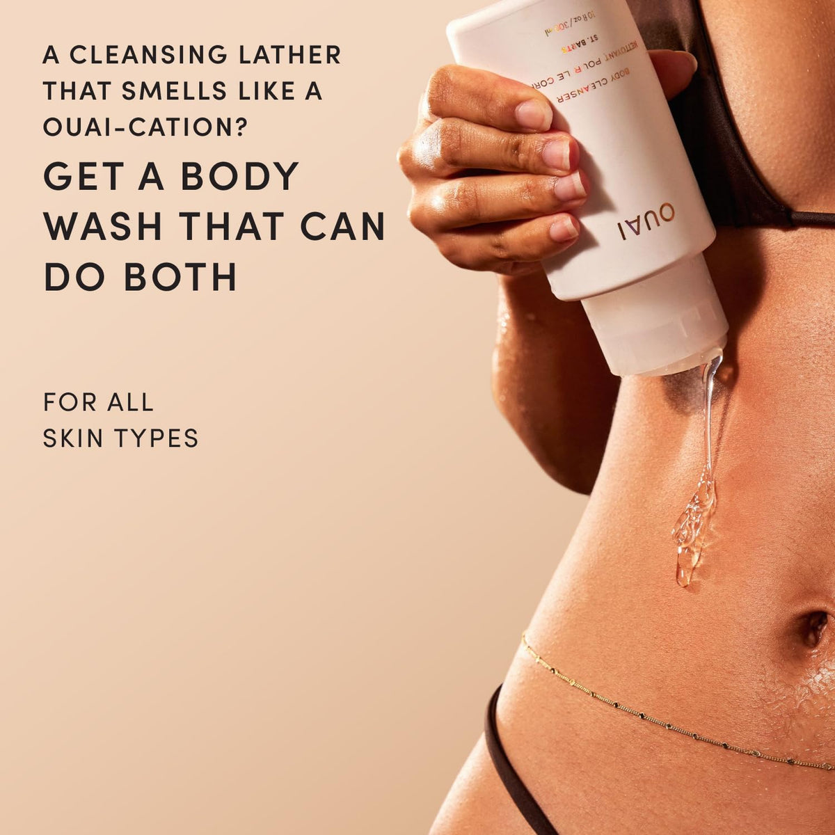 OUAI Body Cleanser rich foamy lather demonstrating gentle hydration