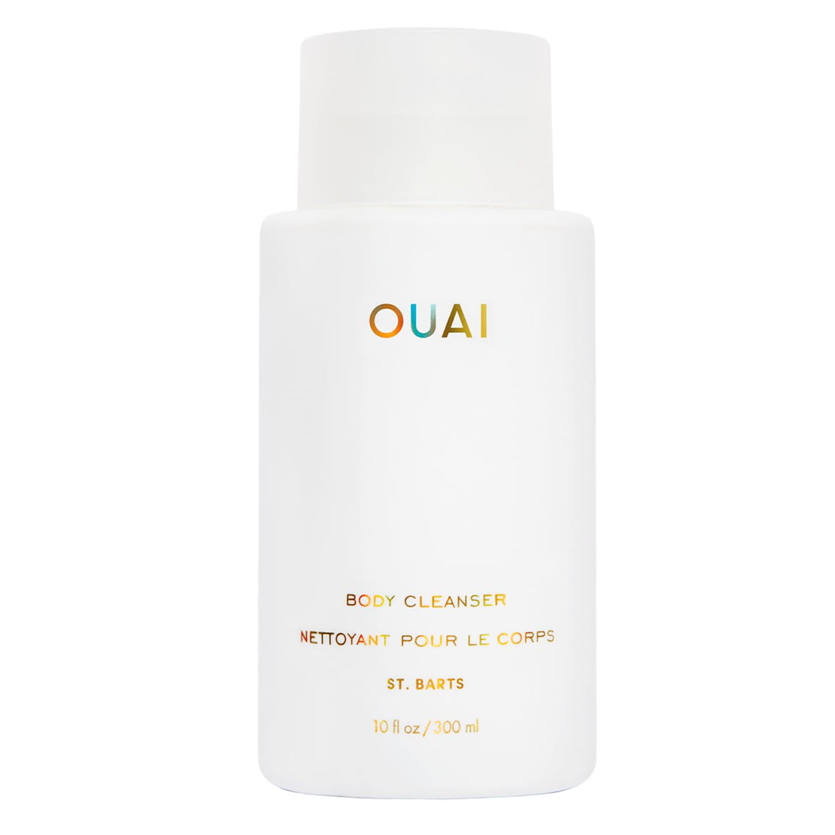 OUAI Body Cleanser front bottle showing St. Barts fragrance and benefits