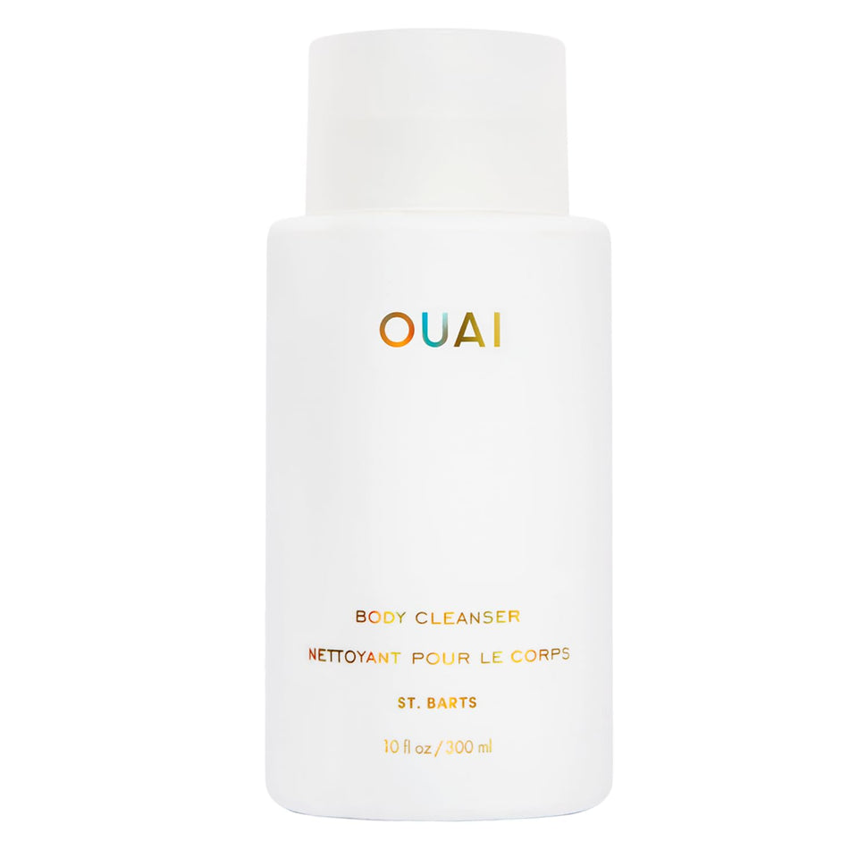 OUAI Body Cleanser front bottle showing St. Barts fragrance and benefits