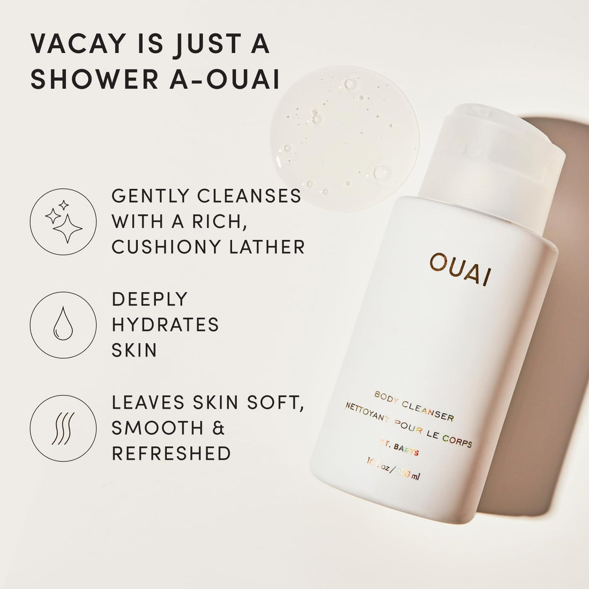 OUAI Body Cleanser with jojoba and rosehip oils ingredient focus for nourishment
