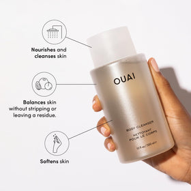 OUAI pump dispensing foamy lather demonstrating effortless application and rich foam