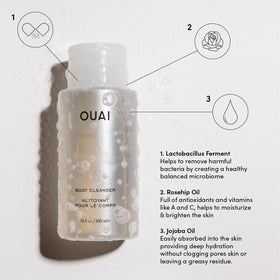 OUAI close-up of creamy foam texture highlighting hydration and gentle cleansing