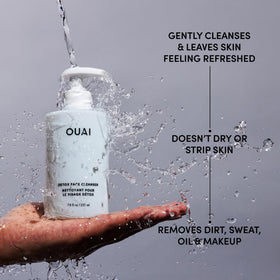 OUAI pump and cap detail on the cleanser highlighting easy dispensing and control