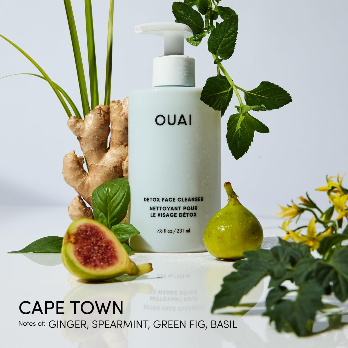 OUAI creamy lather texture of Detox Cleanser showing gentle foaming for comfortable cleanse