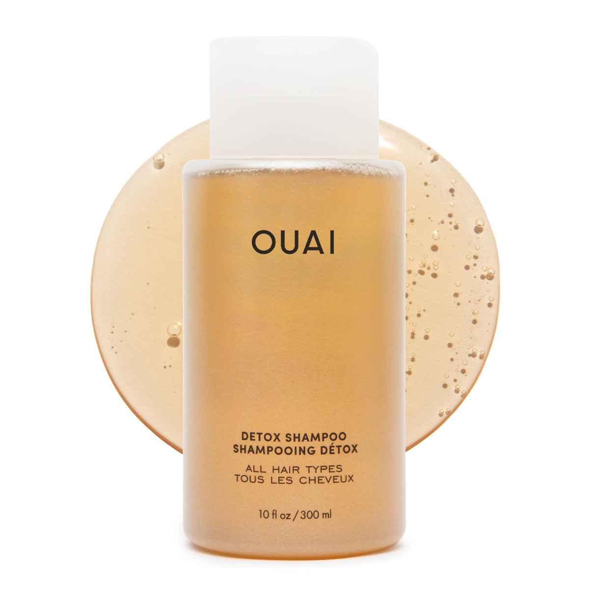OUAI Detox Shampoo front bottle shows branding and clean formula benefit