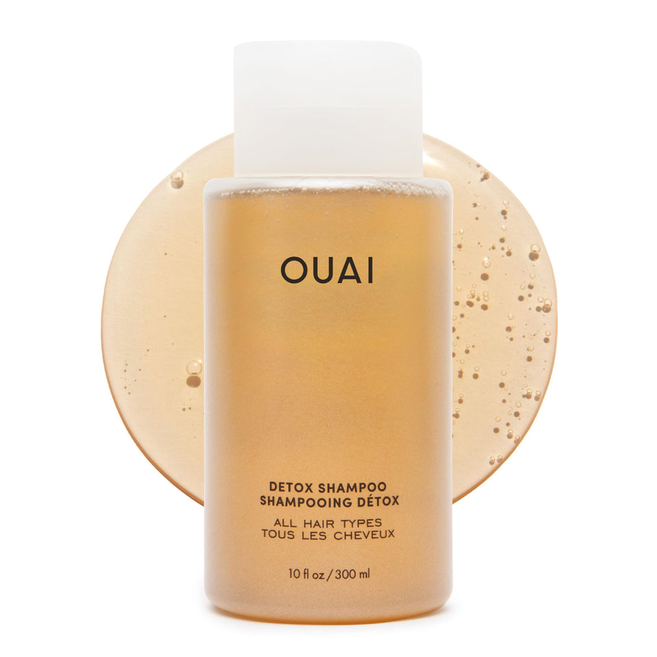 OUAI Detox Shampoo front bottle shows branding and clean formula benefit