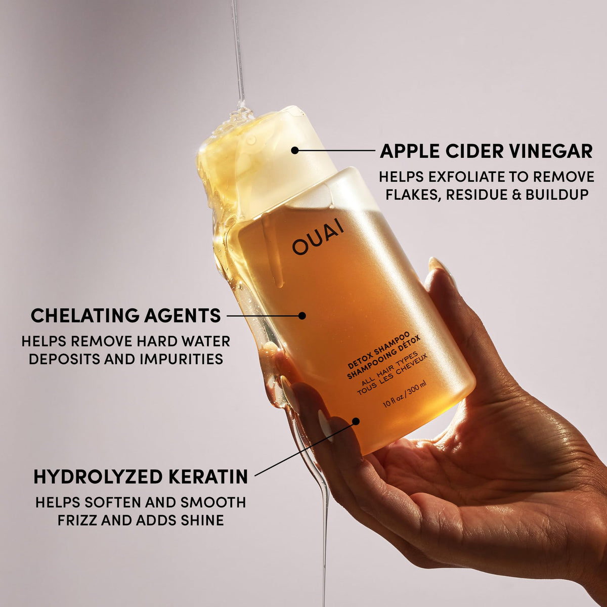 OUAI Detox Shampoo styled in bathroom to show effortless routine benefit