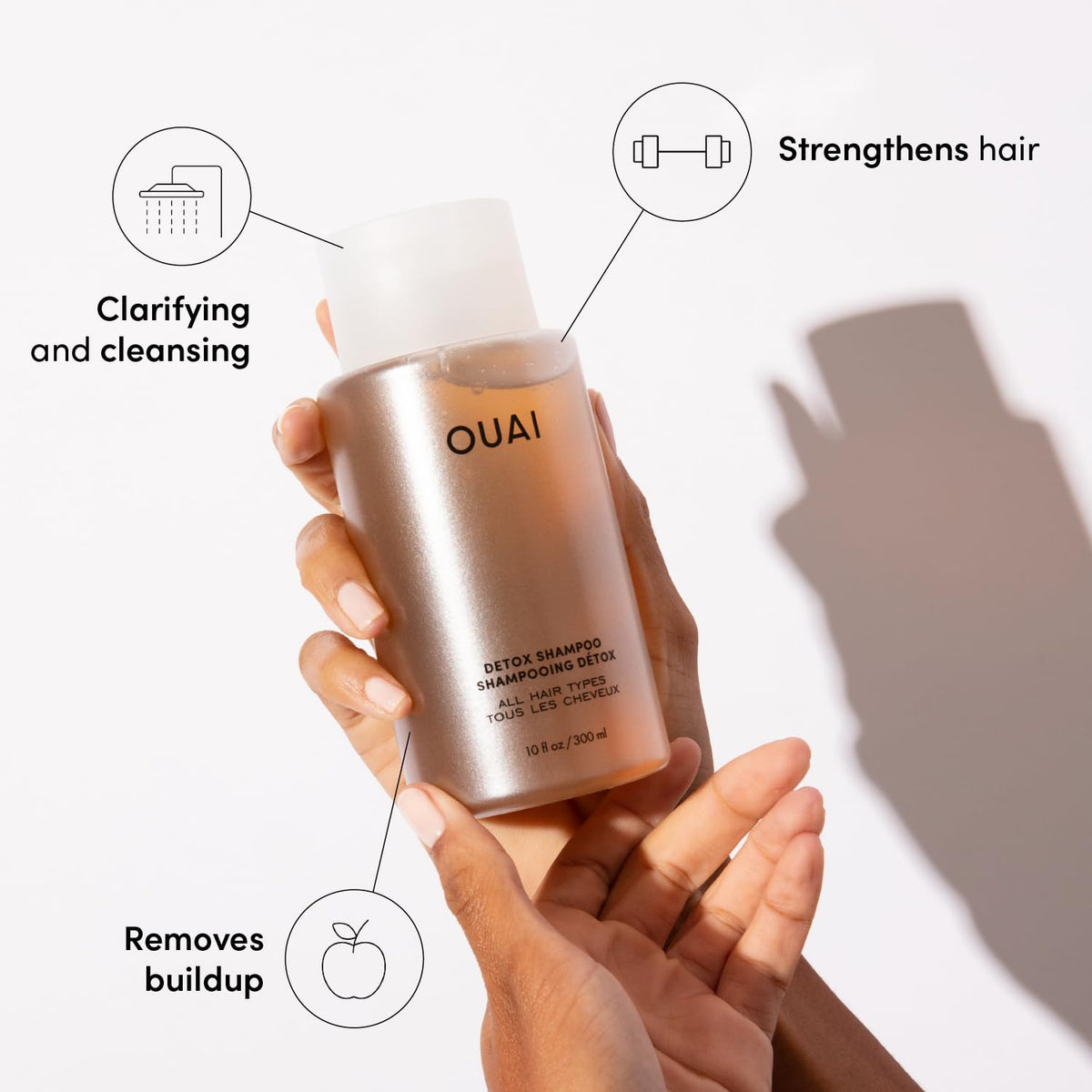 OUAI label close-up highlighting ACV and clarifying benefits