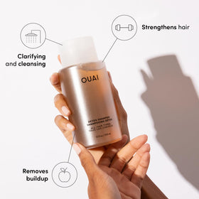 OUAI label close-up highlighting ACV and clarifying benefits