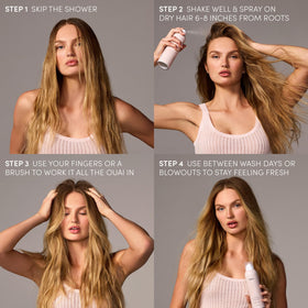 OUAI applying to scalp with fingers shows how to blend for seamless results