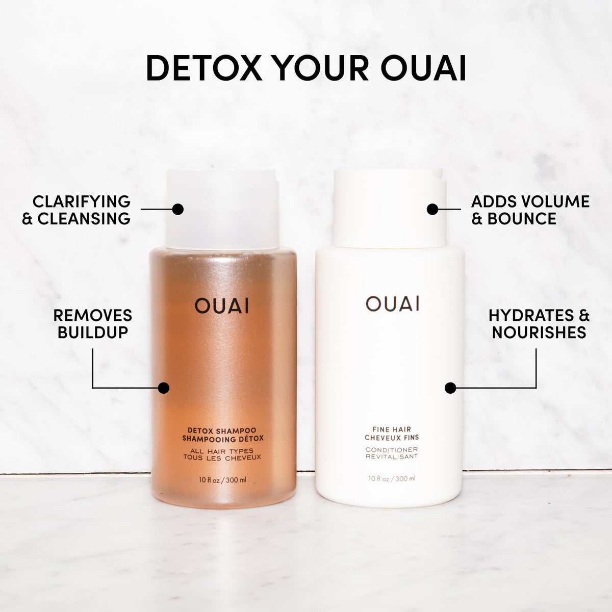 OUAI Fine Conditioner front bottle highlighting lightweight volumizing benefit