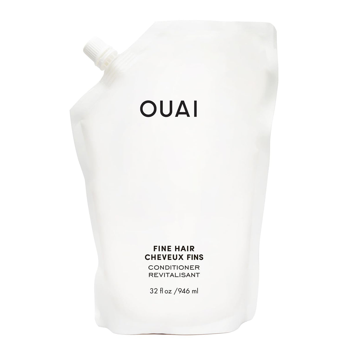 OUAI refill bottle front view showing clean packaging and volume benefit
