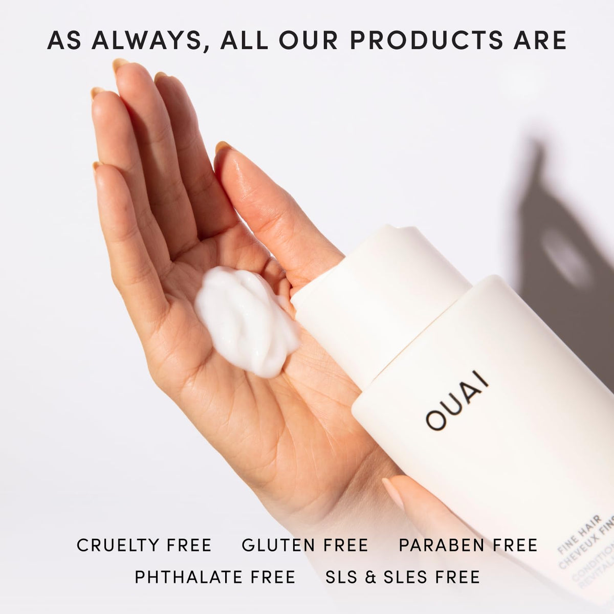 OUAI sachet with keratin biotin chia seed oil highlighting nourishing blend