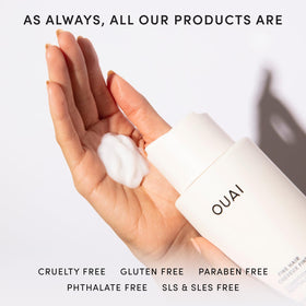 OUAI sachet with keratin biotin chia seed oil highlighting nourishing blend