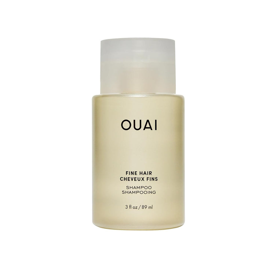 OUAI fine hair shampoo front packaging showing travel-size convenience and clear branding