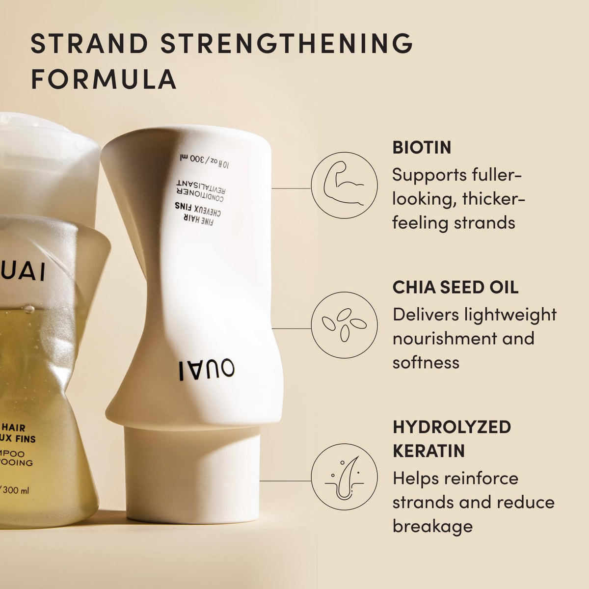 OUAI bottles held in hand showing travel size convenience and portability