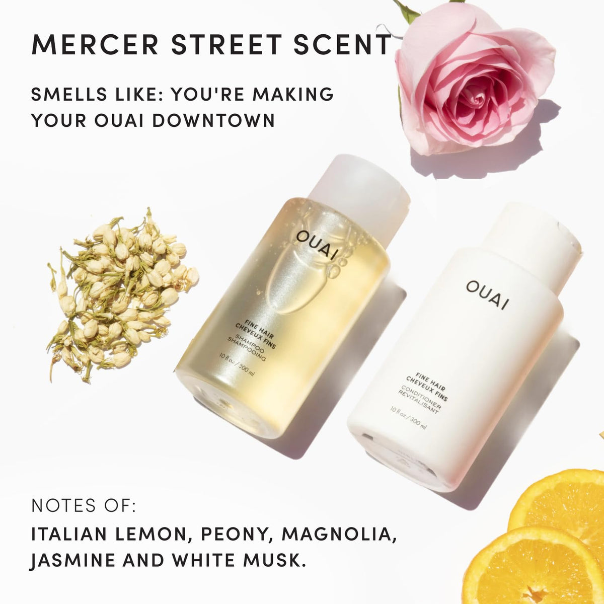 OUAI flat-lay of key ingredients displaying keratin and plant oils benefits
