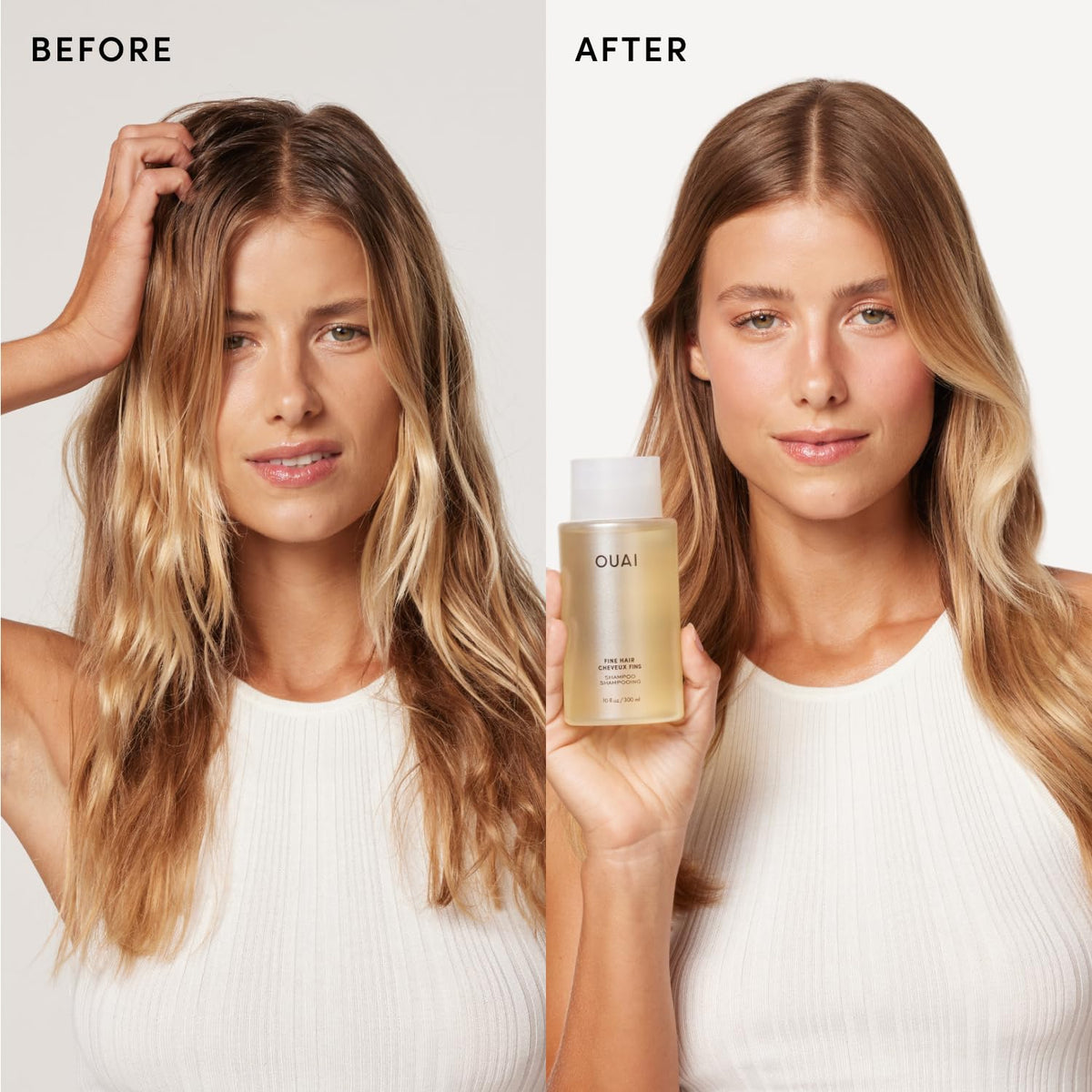 OUAI creamy lather foam texture demonstrating gentle cleansing and lift