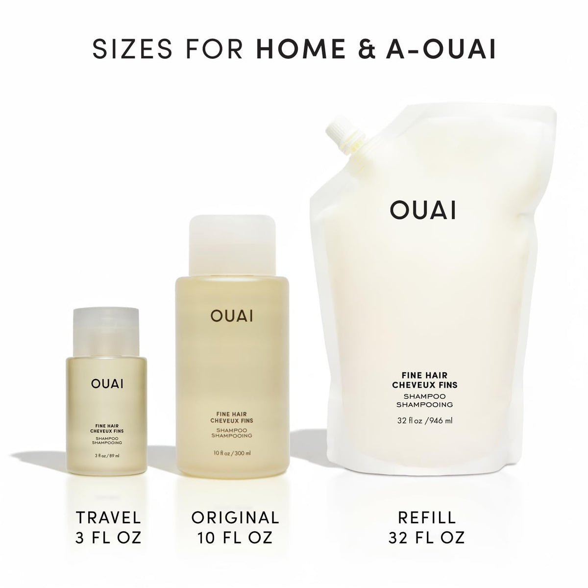 OUAI bottle on bathroom shelf in lifestyle setting for daily use