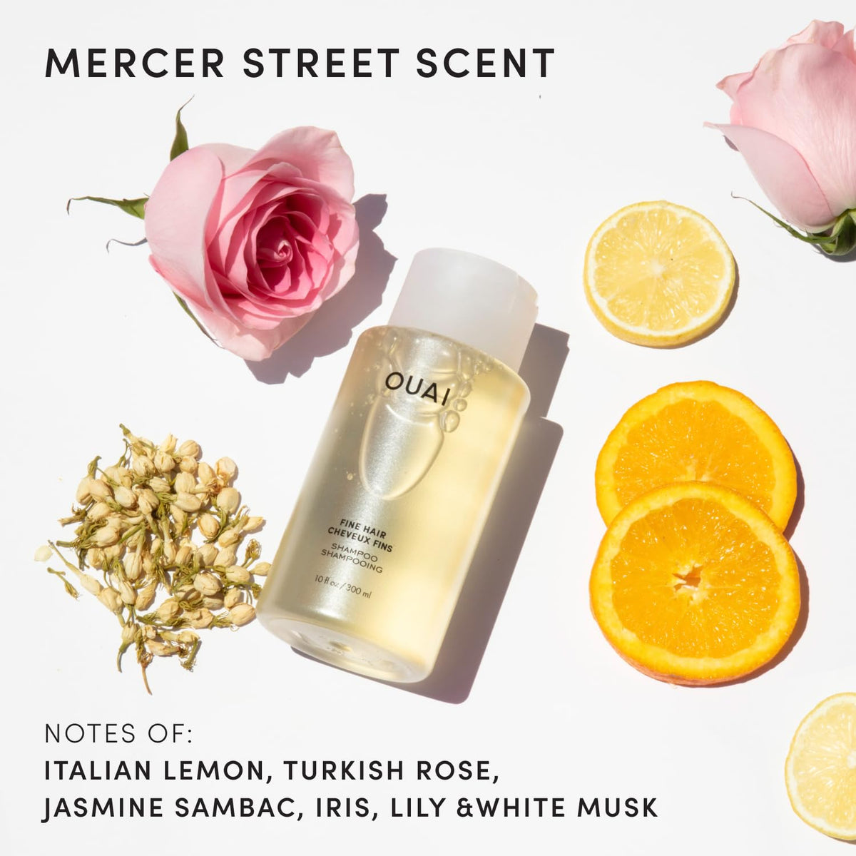 OUAI shampoo pump close-up highlighting easy dispensing and control