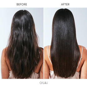 OUAI being applied in-shower on mid-lengths to ends demonstrating simple use and shine