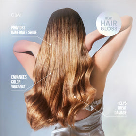 OUAI rice water ingredient shot emphasizing natural support for color vibrancy and strength