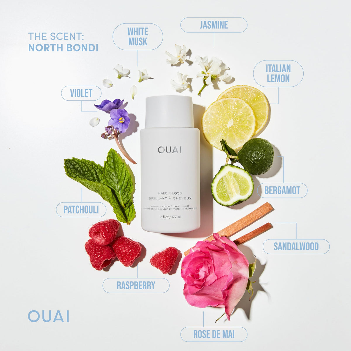OUAI styled hair lifestyle image showing glossy finish and smooth, salon-like result
