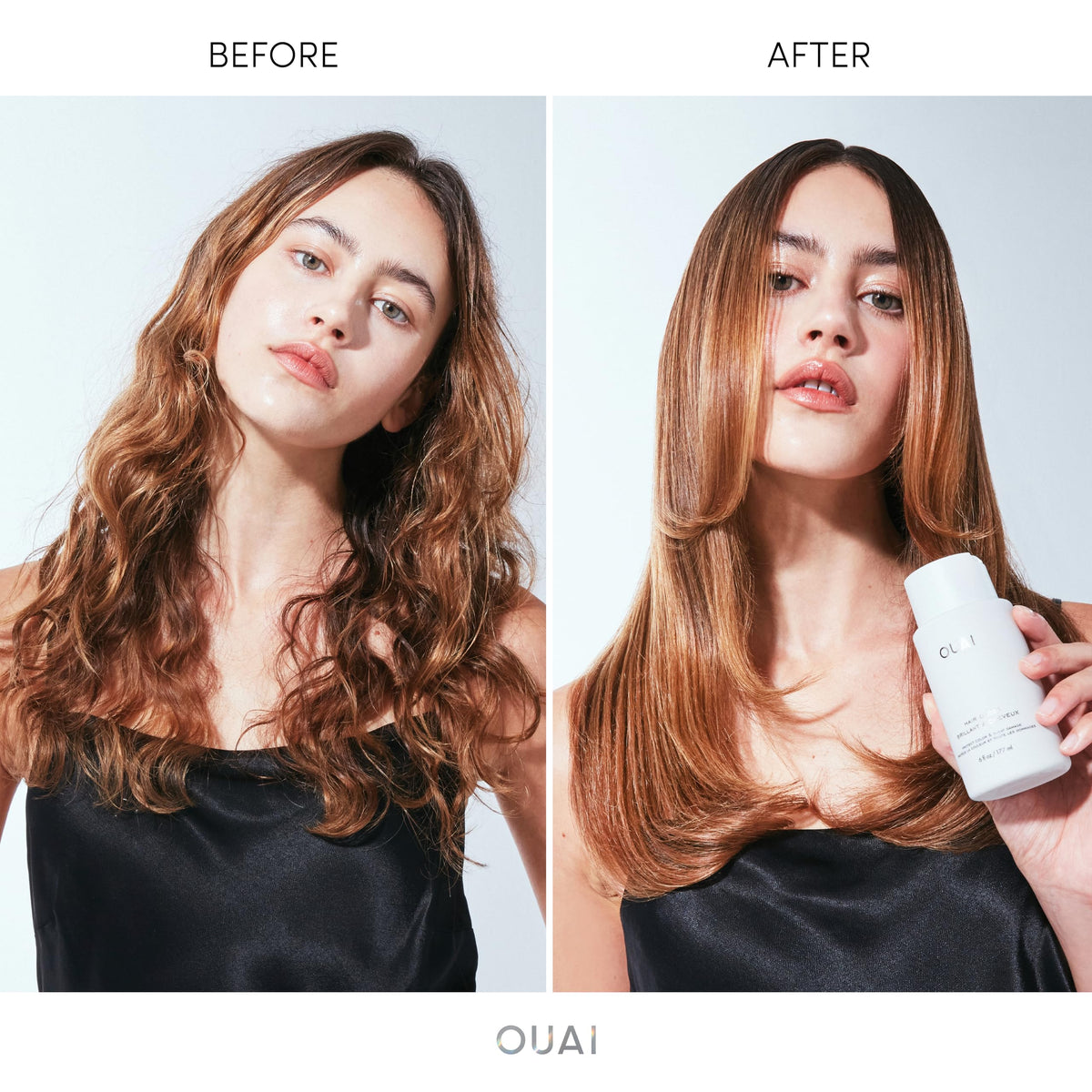 OUAI glossy cream texture close-up highlighting smooth formula for easy spreadability