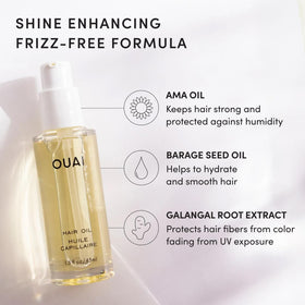 OUAI hair oil on finished blowout showing glossy smooth hair and shine benefit