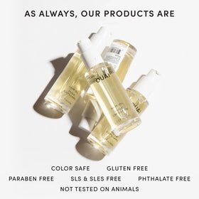 OUAI hair oil styled lifestyle shot showing glossy hair and everyday polish benefit