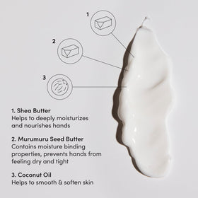 OUAI hand cream applied to palm demonstrating immediate smoothing benefit