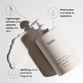 OUAI hand lotion creamy texture close-up illustrating fast-absorbing hydration