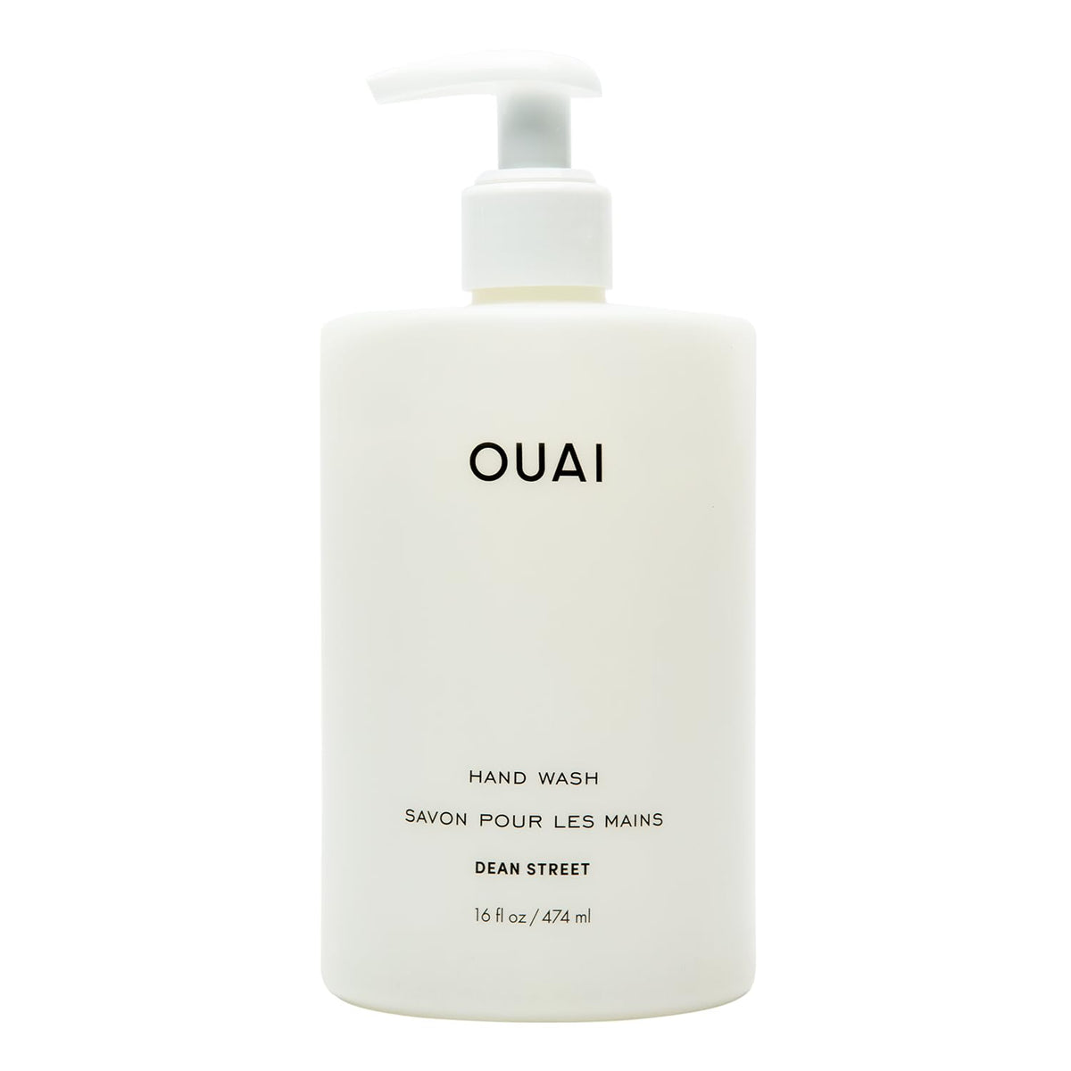 OUAI front bottle view showing Dean Street scent and elegant packaging benefit
