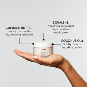OUAI jar open with cream inside showing creamy consistency and easy scoop benefit