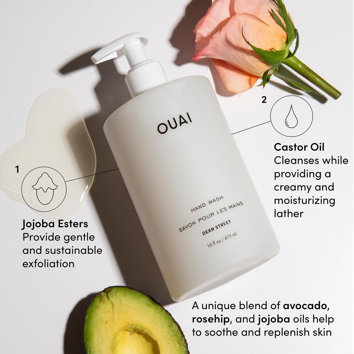 OUAI lather texture closeup revealing creamy foam and gentle exfoliation benefit