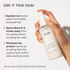 OUAI bottle next to a ruler showing the 4.7 oz size for travel