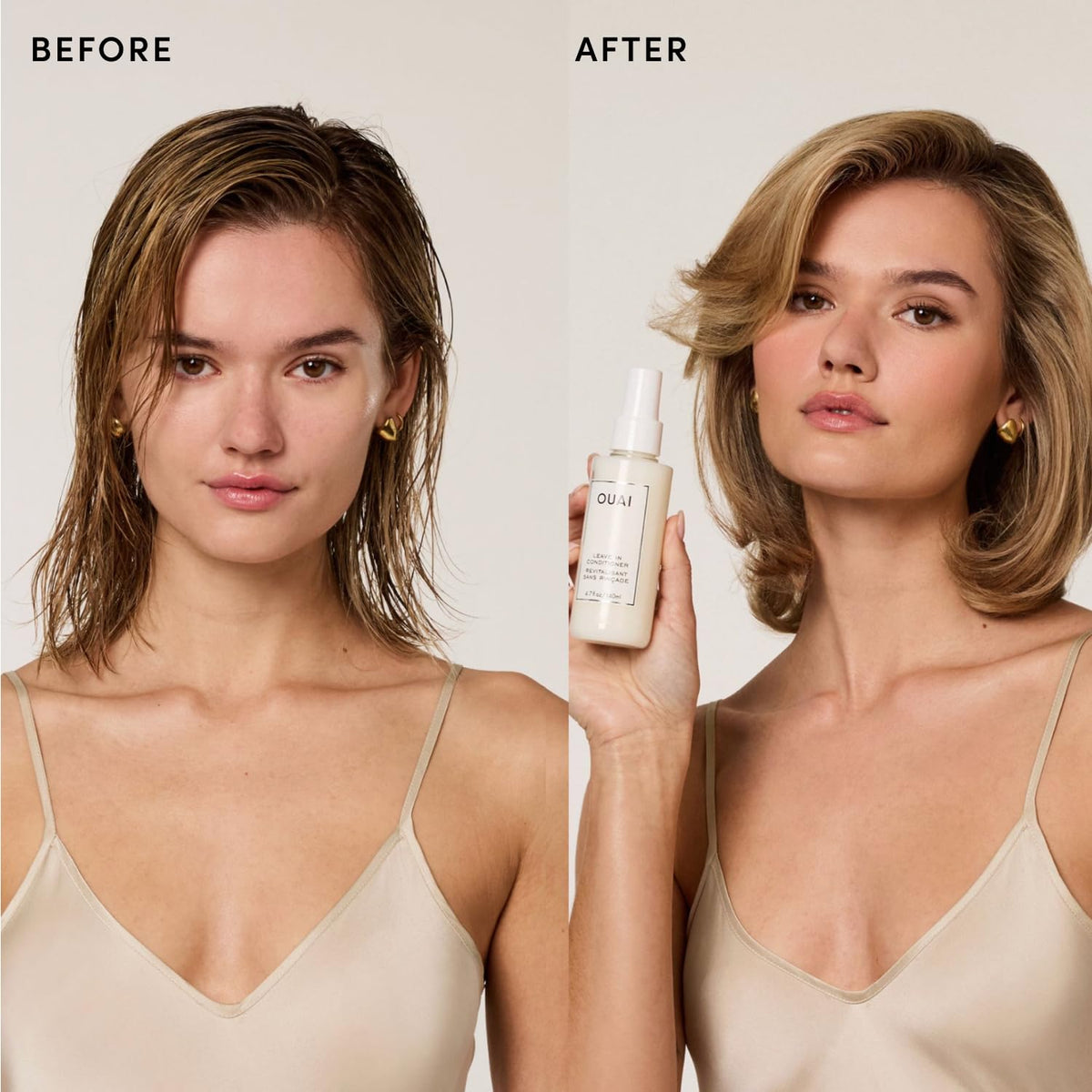 OUAI leave-in texture on hand demonstrating lightweight, non-greasy finish