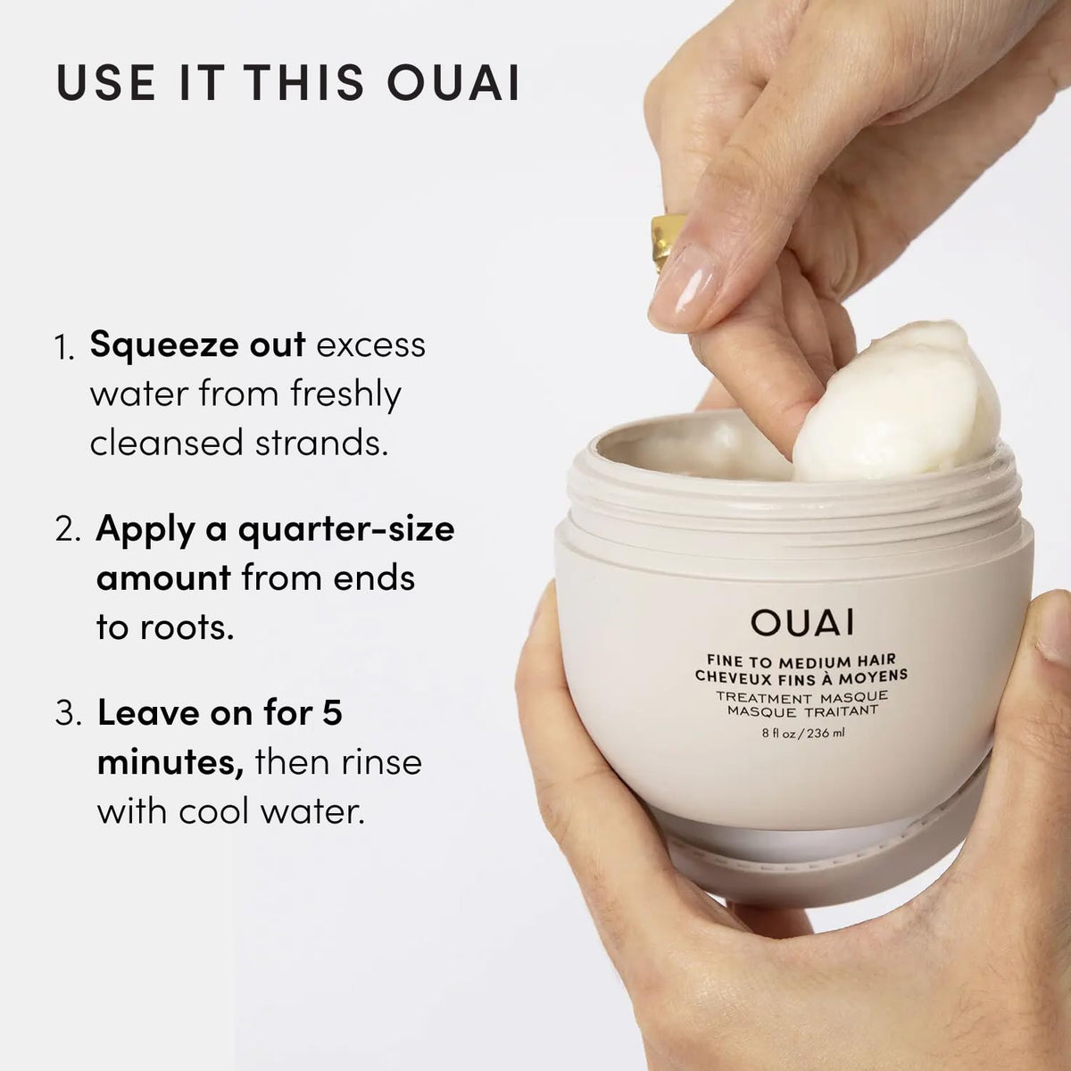OUAI recyclable packaging label emphasizing eco-friendly benefit