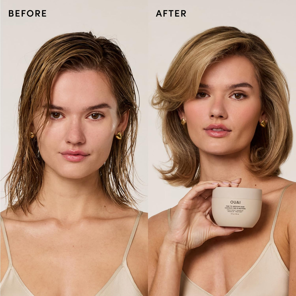 OUAI quarter-size amount in hand illustrating recommended usage