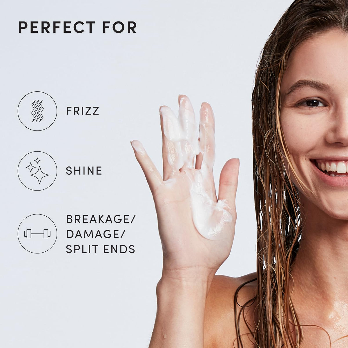 OUAI medium conditioner being applied in shower showcasing detangling and softness benefit