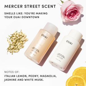 OUAI hair before and after using set showing improved shine and reduced frizz