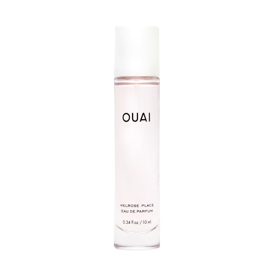 OUAI Melrose Place front bottle showing compact travel design and elegant look