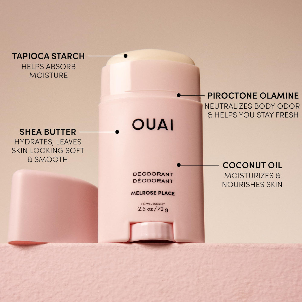 OUAI Melrose Place next to matching OUAI Melrose Place body products for layering benefit