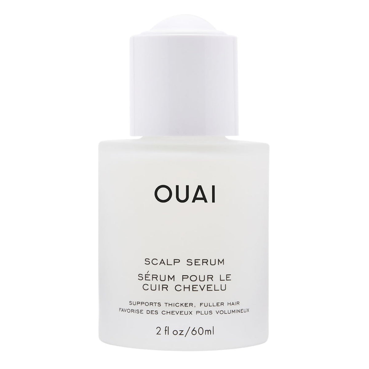 OUAI bottle front view showing sleek label and benefit for scalp hydration