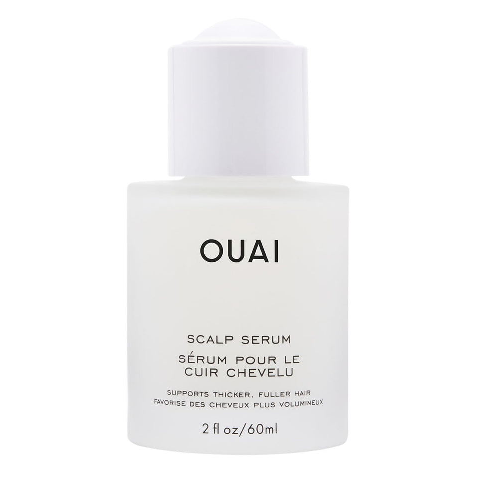 OUAI bottle front view showing sleek label and benefit for scalp hydration