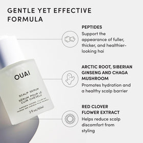 OUAI applying serum to parting demonstrating targeted scalp care benefit