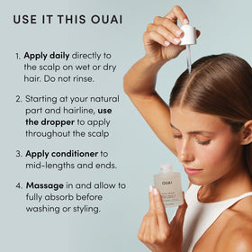 OUAI serum on bathroom counter styled for daily routine convenience benefit